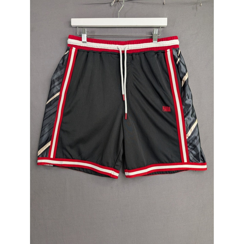 NBA Mens Basketball Mesh Shorts Black Red White Striped Size L 8421